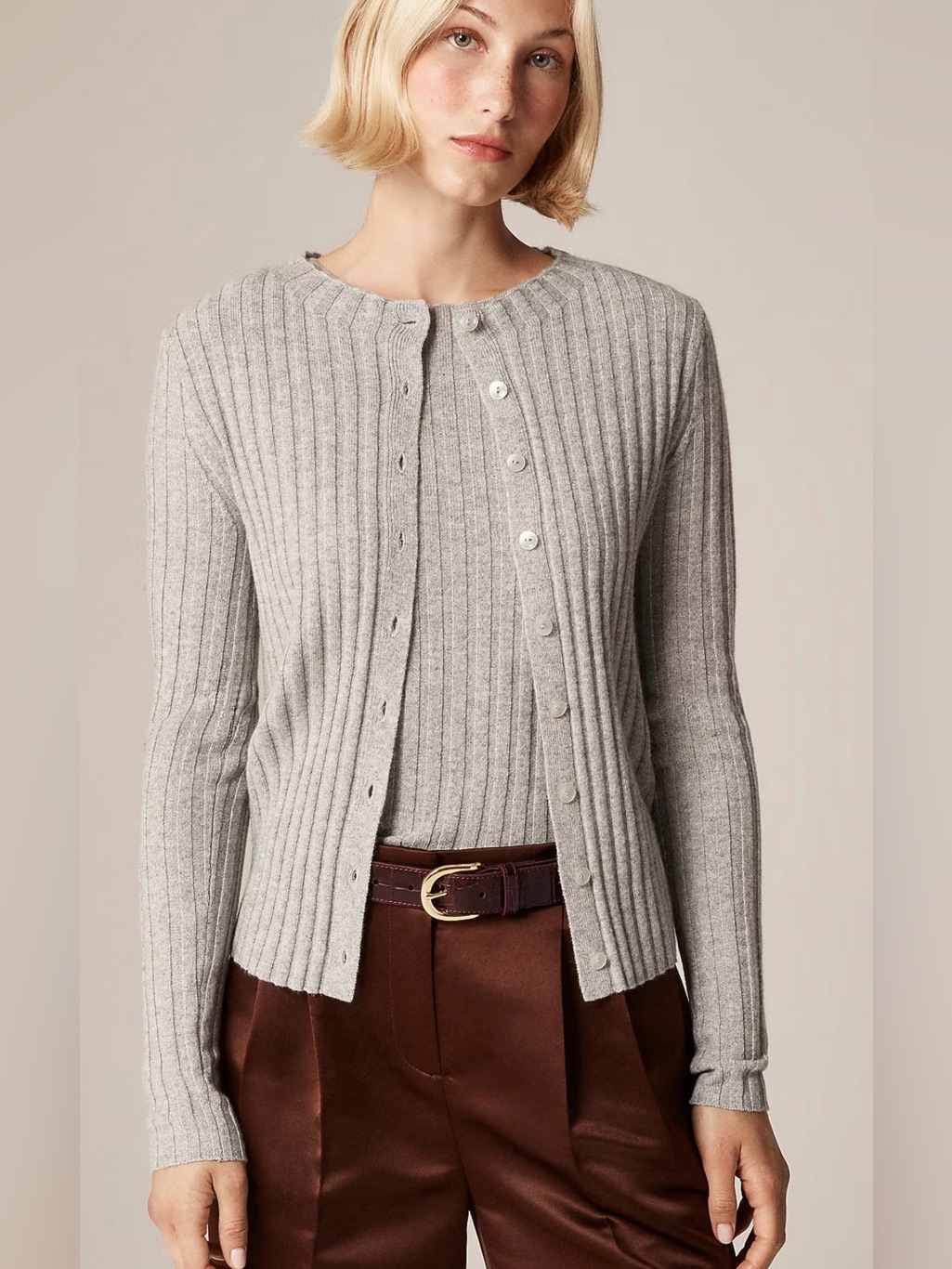 J.Crew Wide-Rib Cashmere Cardigan In Heather Gray Nwt Sz L
